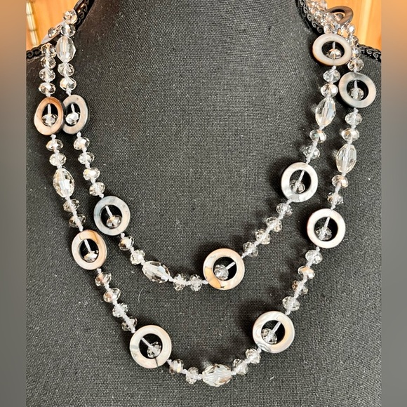 Cookie Lee Crystal and Abalone Shell 48 inch Necklace Sparkles Faceted Glistens - Picture 3 of 17